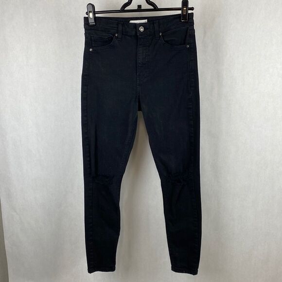 TOPSHOP Jaime Black Denim Jeans Size 28 High Waist Skinny Distressed - Picture 1 of 12